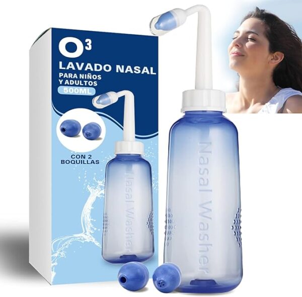 O³ Lavado Nasal 500 ml Con 2 Boquillas Para Bebes Y Adultos Para Irrigación Nasal - Limpiador Nasal | Alivia Alergia - Resfriado - Rinitis | Irrigador Nasal Tratamiento Que Mejora Ronquidos Y El Sueño